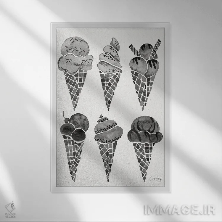 تابلو بستنی قیفی سیاه اثر کت کوکیلت - نمای قابدار سفید