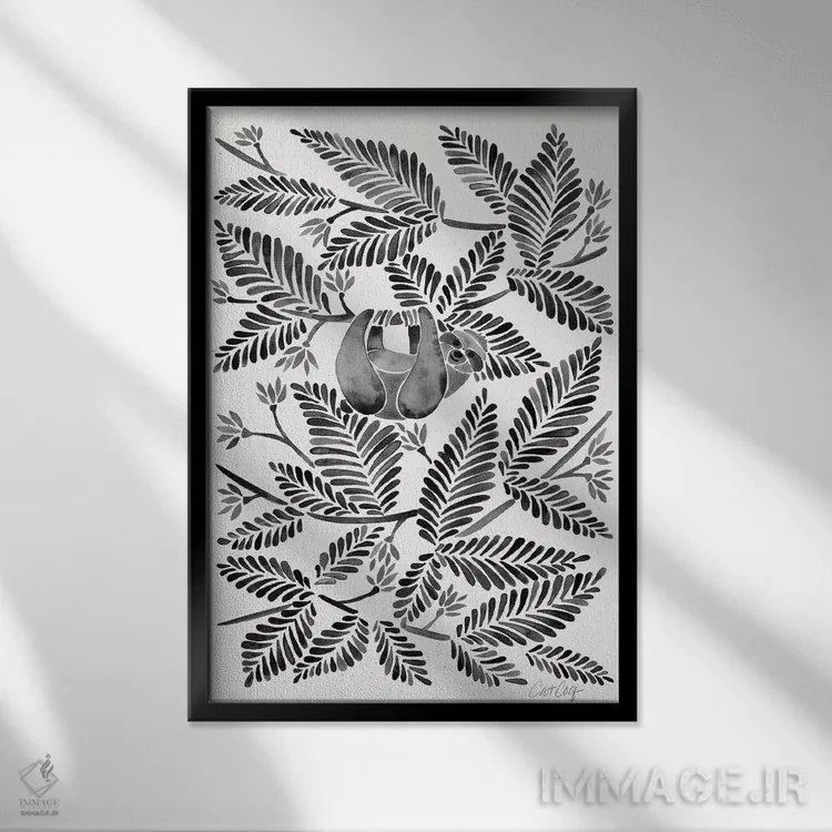 تابلو تنبل سیاه (حیوان تنبل) اثر کت کوکیلت - نمای قابدار مشکی