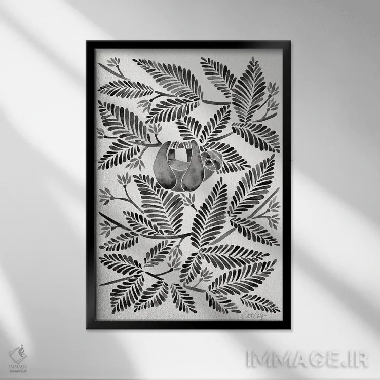 تابلو تنبل سیاه (حیوان تنبل) اثر کت کوکیلت - نمای قابدار مشکی