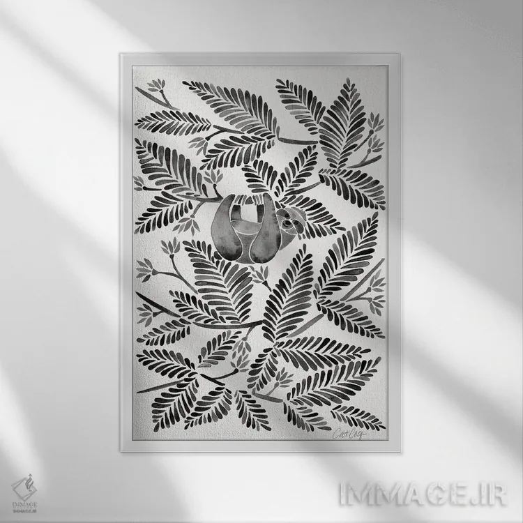 تابلو تنبل سیاه (حیوان تنبل) اثر کت کوکیلت - نمای قابدار سفید