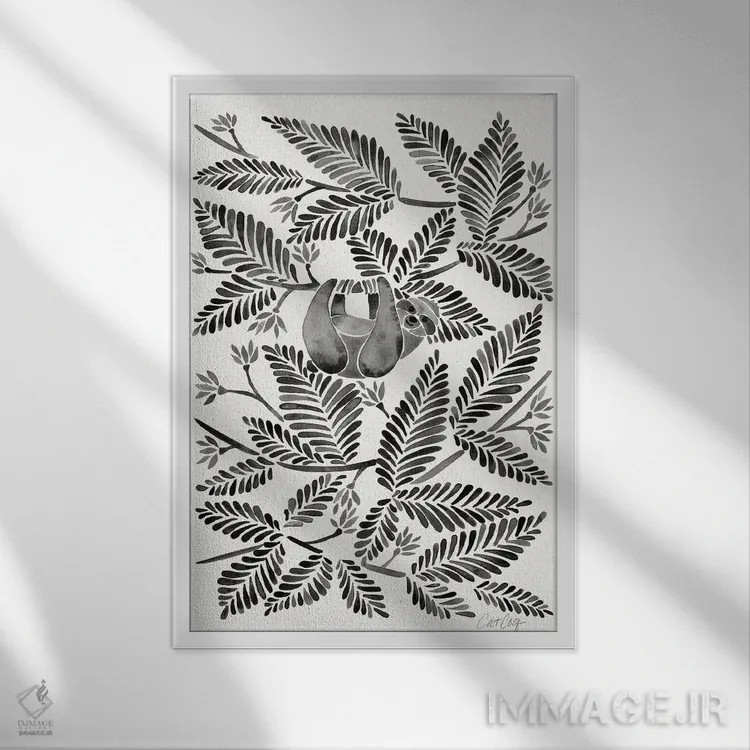 تابلو تنبل سیاه (حیوان تنبل) اثر کت کوکیلت - نمای قابدار سفید