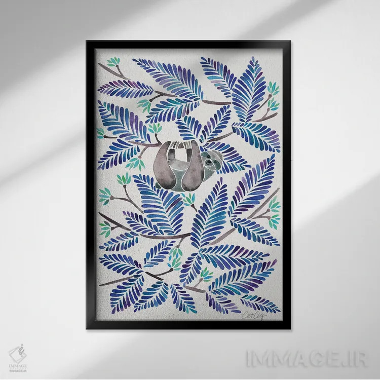 تابلو تنبل آبی (حیوان تنبل) اثر کت کوکیلت - نمای قابدار مشکی