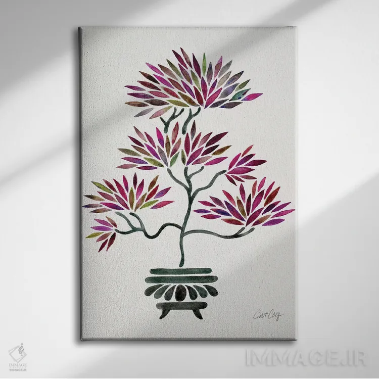 تابلو بونسای صورتی پررنگ (فسیا) اثر کت کوکیلت - نمای روبهرو روی دیوار