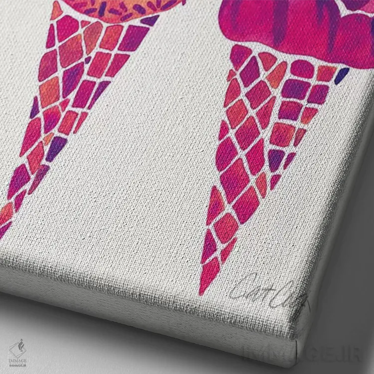 تابلو بستنی قیفی صورتی پررنگ اثر کت کوکیلت - نمای نزدیک بافت بوم