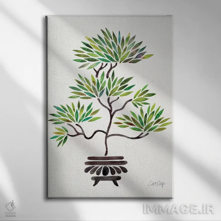 تابلو بونسای سبز اثر کت کوکیلت - نمای روبهرو روی دیوار