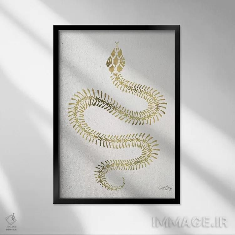 تابلو اسکلت مار طلایی اثر کت کوکیلت - نمای قابدار مشکی
