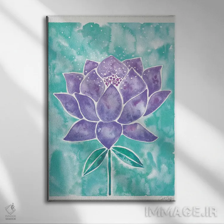 تابلو شکوفه نیلوفر اسطوخودوس و نعناعی اثر کت کوکیلت - نمای روبهرو روی دیوار