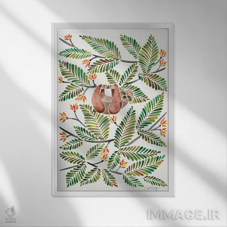 تابلو تنبل سبز (حیوان تنبل) اثر کت کوکیلت - نمای قابدار سفید