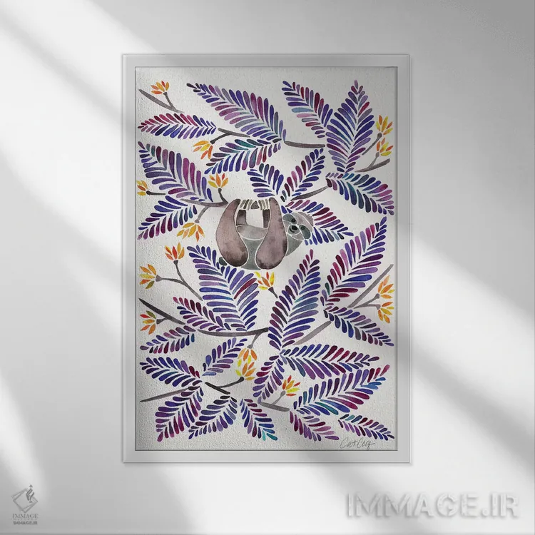 تابلو تنبل نیلی (حیوان تنبل) اثر کت کوکیلت - نمای قابدار سفید