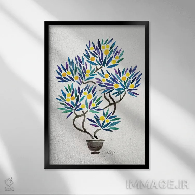 تابلو بونسای لیمویی و نارنجی اثر کت کوکیلت - نمای قابدار مشکی