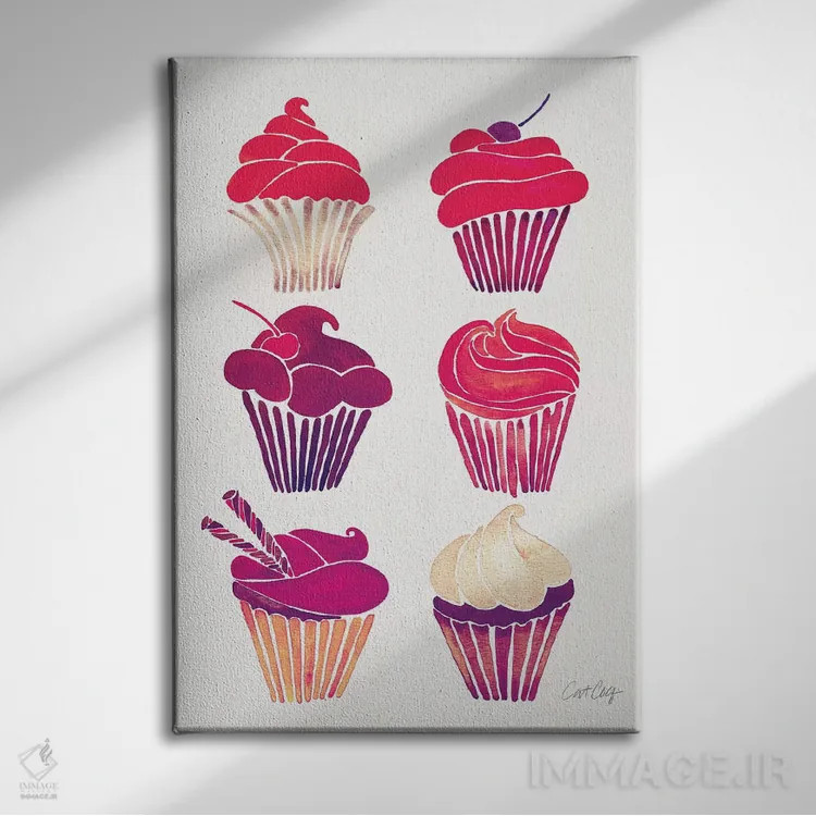 تابلو کاپکیکهای ارغوانی اثر کت کوکیلت - نمای روبهرو روی دیوار