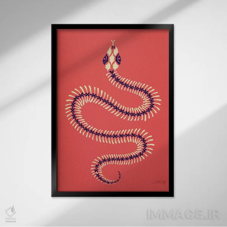 تابلو اسکلت مار طالبی رنگ اثر کت کوکیلت - نمای قابدار مشکی