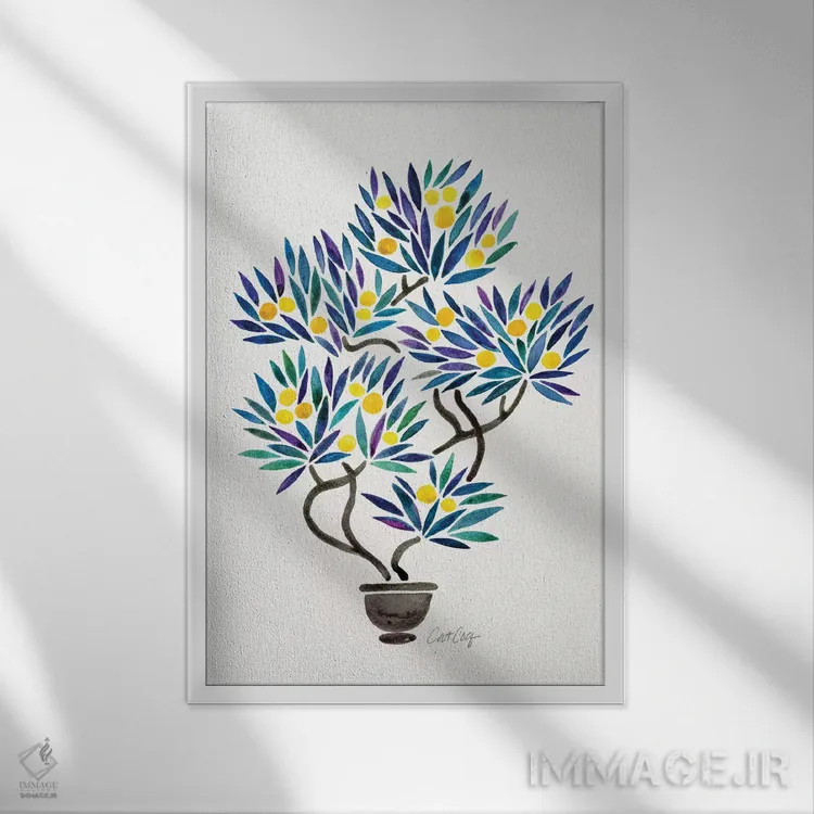 تابلو بونسای لیمویی و نارنجی اثر کت کوکیلت - نمای قابدار سفید