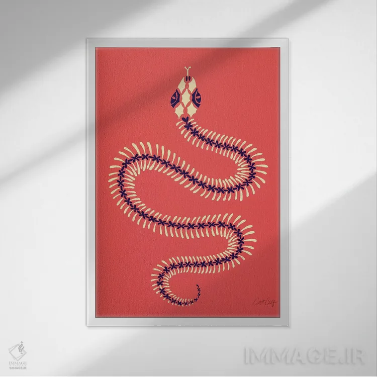 تابلو اسکلت مار طالبی رنگ اثر کت کوکیلت - نمای قابدار سفید