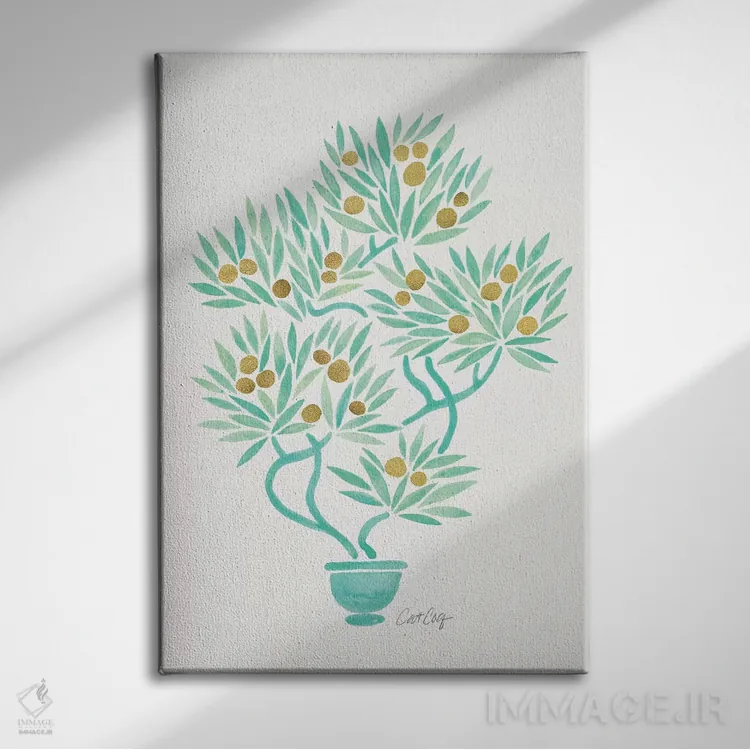 تابلو بونسای نعناعی و نارنجی اثر کت کوکیلت - نمای روبهرو روی دیوار
