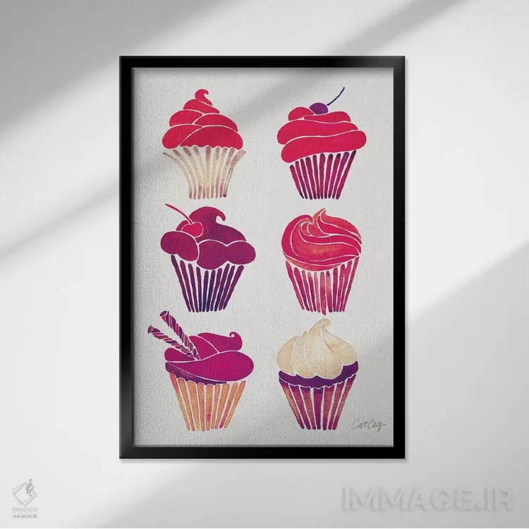 تابلو کاپکیکهای ارغوانی اثر کت کوکیلت - نمای قابدار مشکی