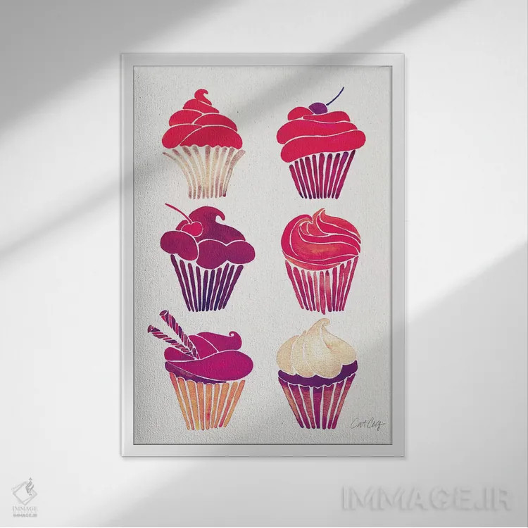 تابلو کاپکیکهای ارغوانی اثر کت کوکیلت - نمای قابدار سفید