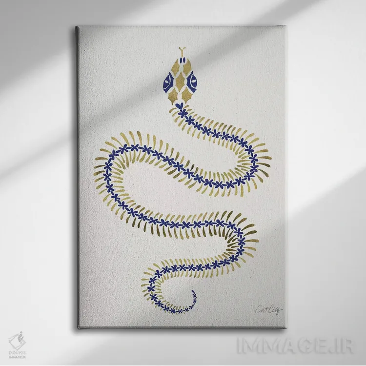 تابلو اسکلت مار طلایی و سرمهای اثر کت کوکیلت - نمای روبهرو روی دیوار