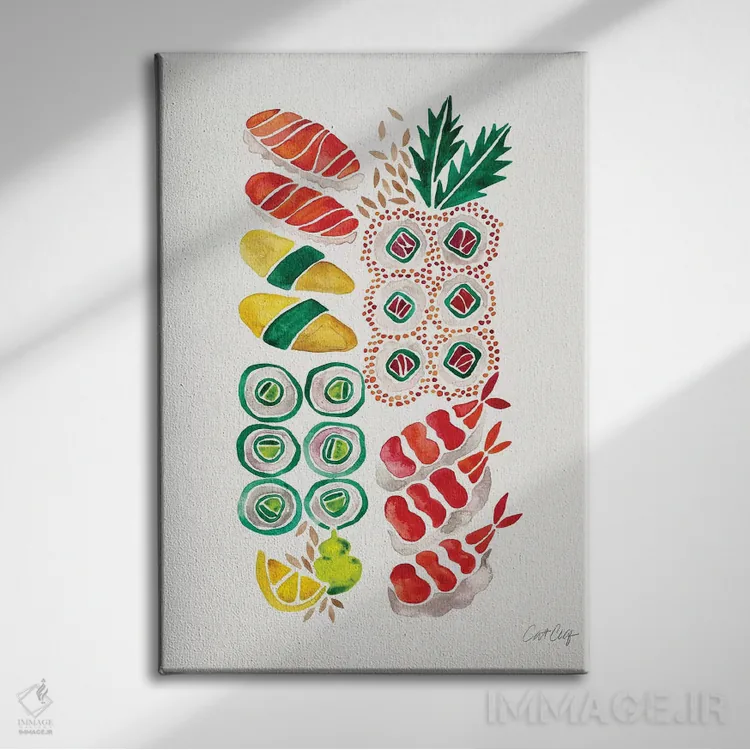 تابلو سوشی بدون سینی اثر کت کوکیلت - نمای روبهرو روی دیوار