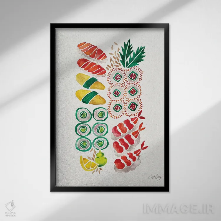 تابلو سوشی بدون سینی اثر کت کوکیلت - نمای قابدار مشکی