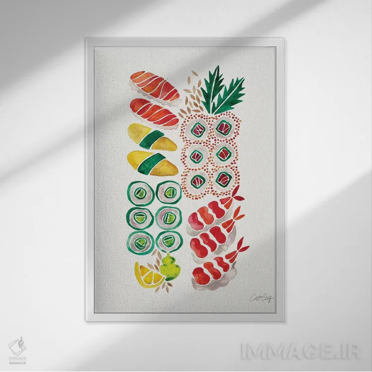 تابلو سوشی بدون سینی اثر کت کوکیلت - نمای قابدار سفید