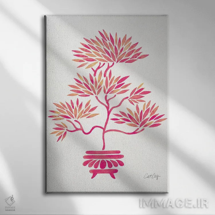 تابلو بونسای صورتی اثر کت کوکیلت - نمای روبهرو روی دیوار