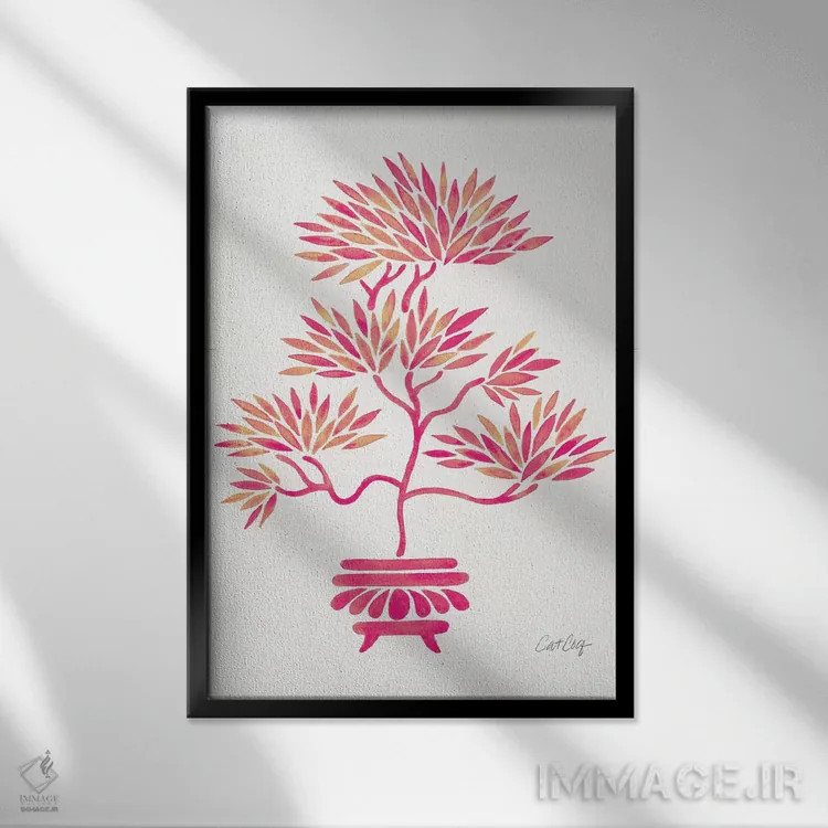 تابلو بونسای صورتی اثر کت کوکیلت - نمای قابدار مشکی