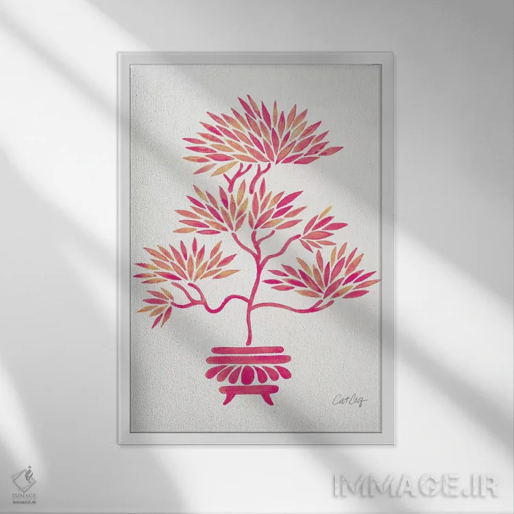 تابلو بونسای صورتی اثر کت کوکیلت - نمای قابدار سفید