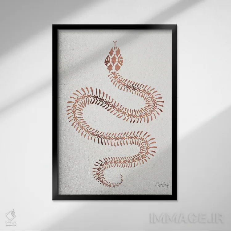 تابلو استخوانبندی مار رز و طلایی اثر کت کوکیلت - نمای قابدار مشکی