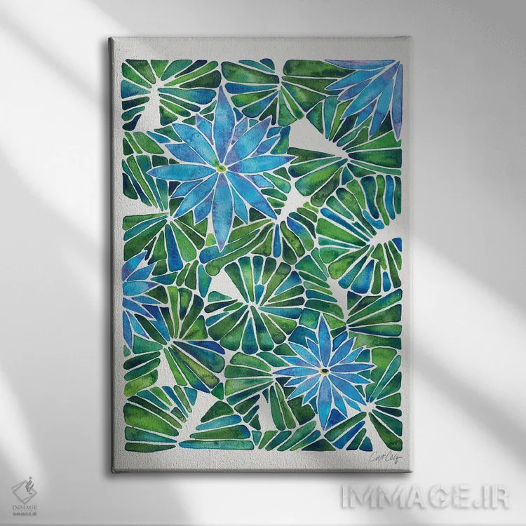 تابلو آبی سبز اثر کت کوکیلت - نمای روبهرو روی دیوار