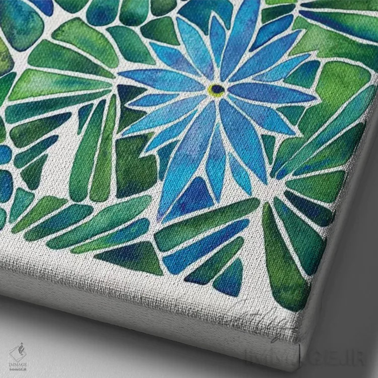 تابلو آبی سبز اثر کت کوکیلت - نمای نزدیک بافت بوم