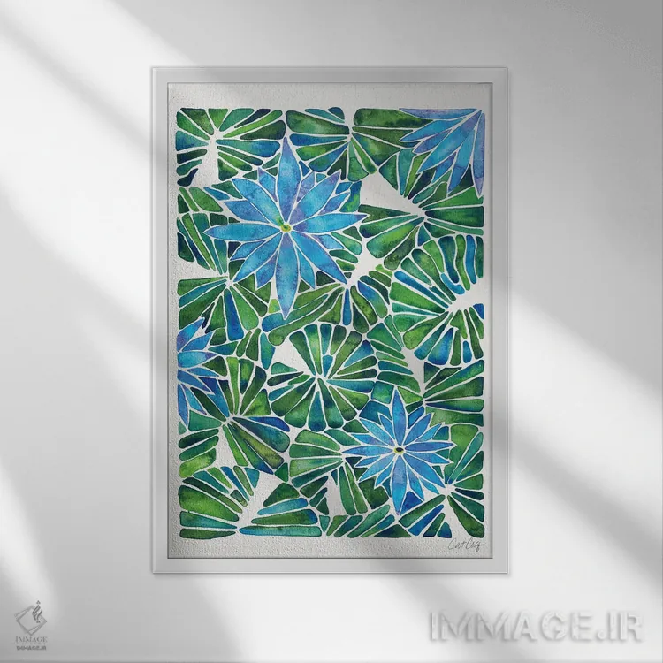 تابلو آبی سبز اثر کت کوکیلت - نمای قابدار سفید