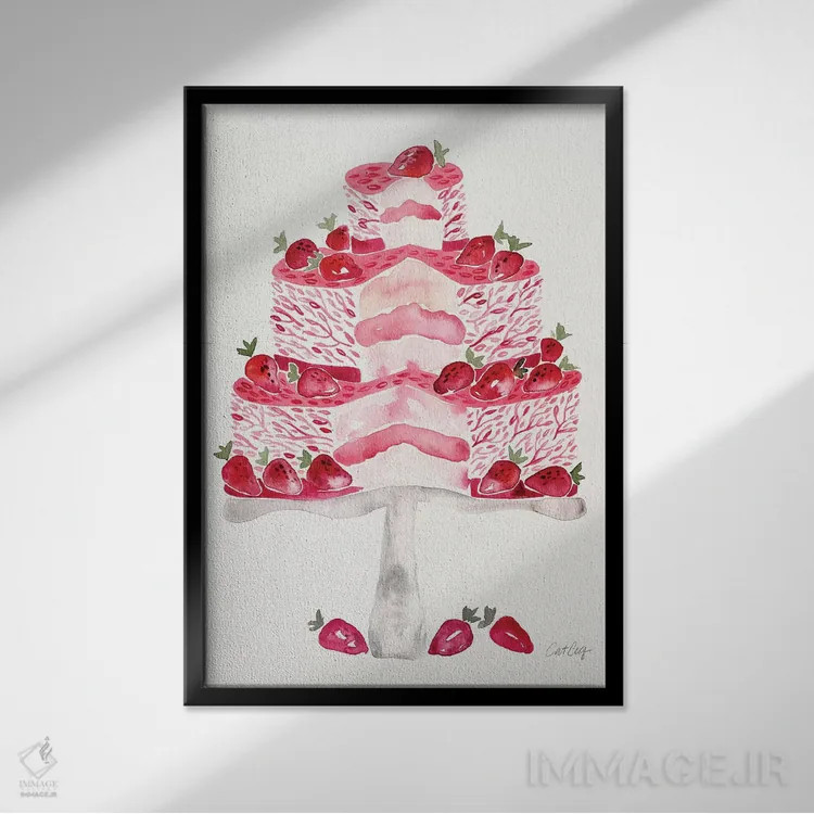 تابلو کیک توتفرنگی (شیرینی) اثر کت کوکیلت - نمای قابدار مشکی