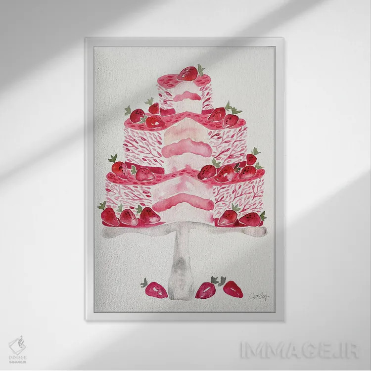 تابلو کیک توتفرنگی (شیرینی) اثر کت کوکیلت - نمای قابدار سفید