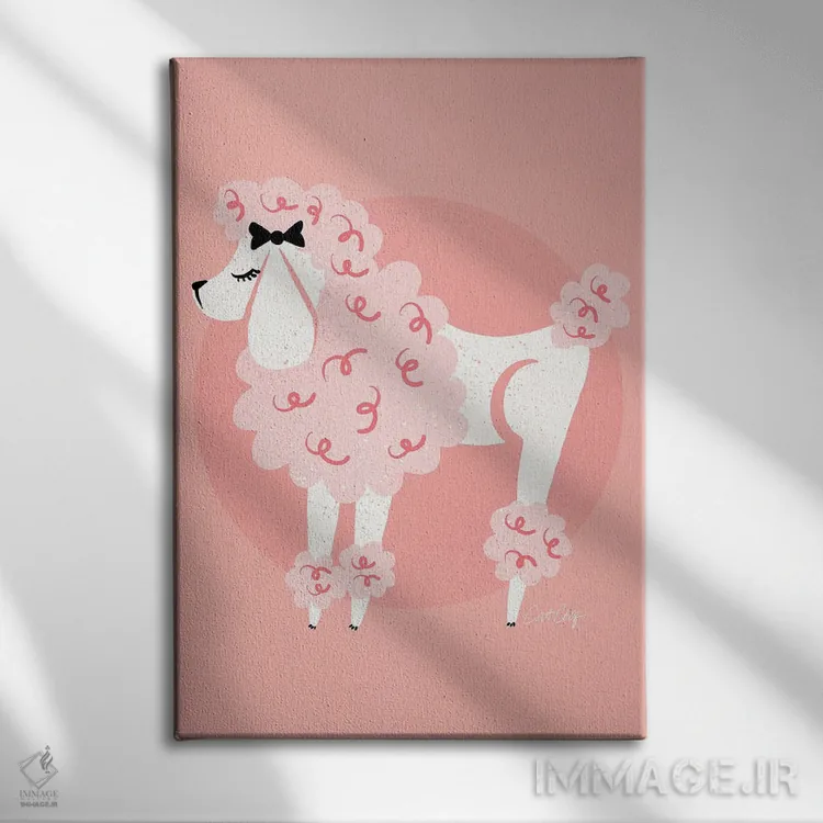 تابلو پفهای پودل صورتی اثر کت کوکیلت - نمای روبهرو روی دیوار