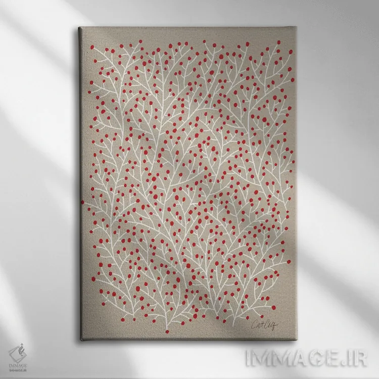 تابلو شاخههای بری قرمز و خاکی اثر کت کوکیلت - نمای روبهرو روی دیوار
