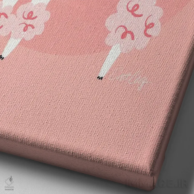 تابلو پفهای پودل صورتی اثر کت کوکیلت - نمای نزدیک بافت بوم