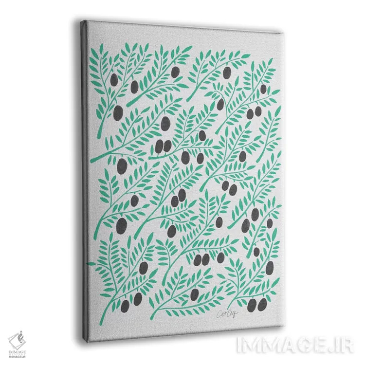 تابلو شاخههای زیتون فیروزهای مشکی اثر کت کوکیلت - نمای پرسپکتیو محصول