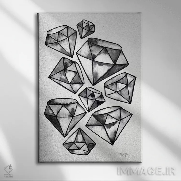 تابلو الماس خالکوبی مشکی اثر کت کوکیلت - نمای روبهرو روی دیوار