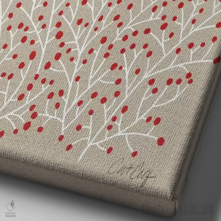 تابلو شاخههای بری قرمز و خاکی اثر کت کوکیلت - نمای نزدیک بافت بوم