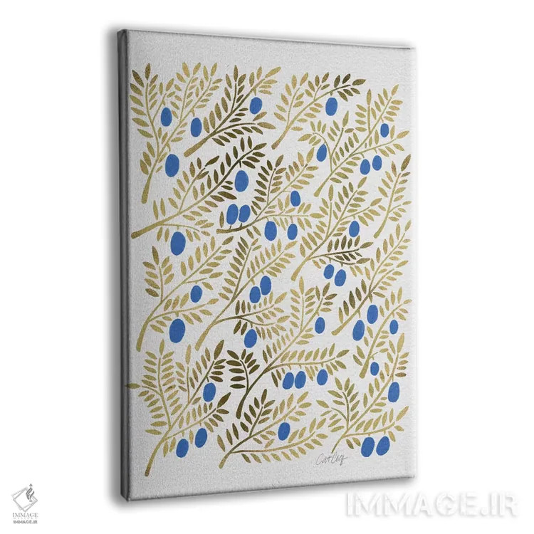 تابلو شاخههای زیتون طلایی آبی اثر کت کوکیلت - نمای پرسپکتیو محصول