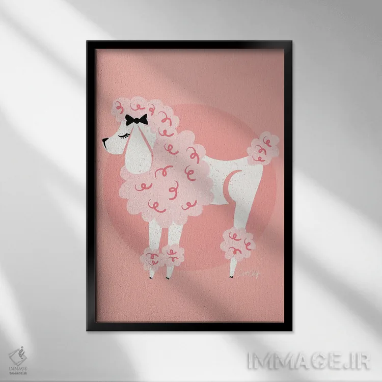 تابلو پفهای پودل صورتی اثر کت کوکیلت - نمای قابدار مشکی