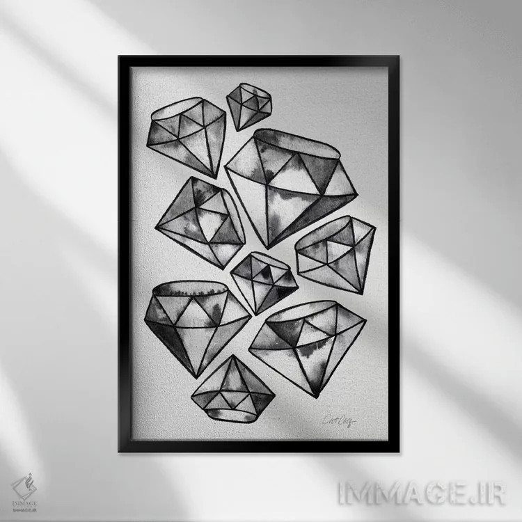 تابلو الماس خالکوبی مشکی اثر کت کوکیلت - نمای قابدار مشکی