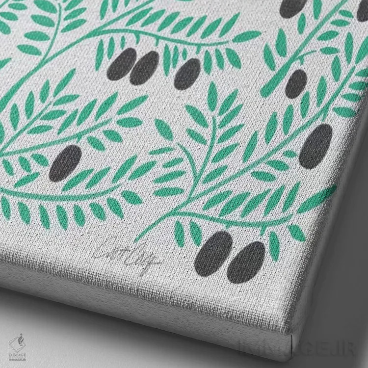 تابلو شاخههای زیتون فیروزهای مشکی اثر کت کوکیلت - نمای نزدیک بافت بوم