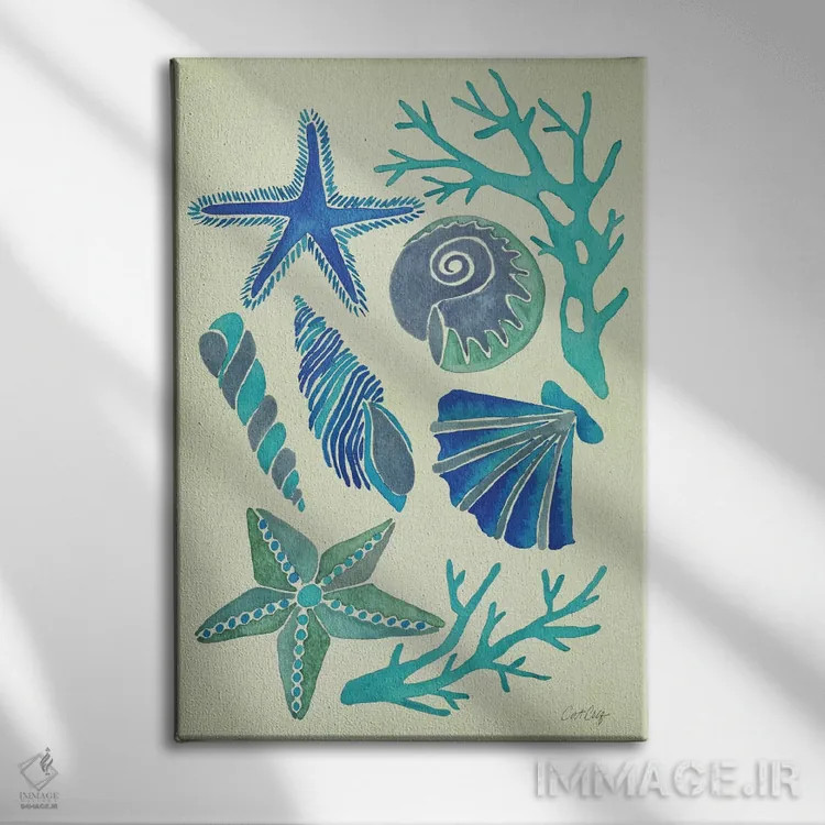 تابلو صدفهای آبی اثر کت کوکیلت - نمای روبهرو روی دیوار