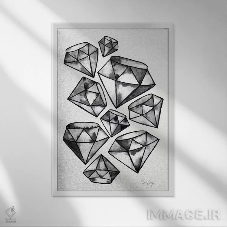 تابلو الماس خالکوبی مشکی اثر کت کوکیلت - نمای قابدار سفید