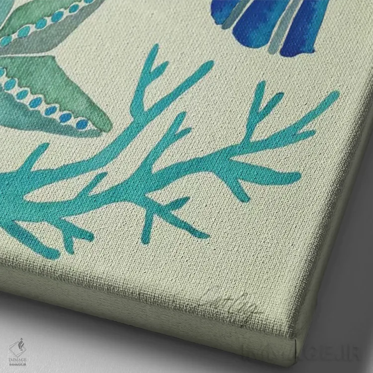 تابلو صدفهای آبی اثر کت کوکیلت - نمای نزدیک بافت بوم