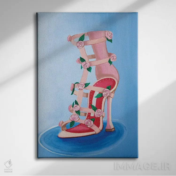 تابلو پاشنه رز مانولو بلانیک اثر سیسی گیدی - نمای روبهرو روی دیوار