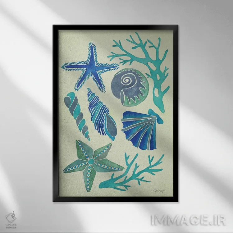 تابلو صدفهای آبی اثر کت کوکیلت - نمای قابدار مشکی