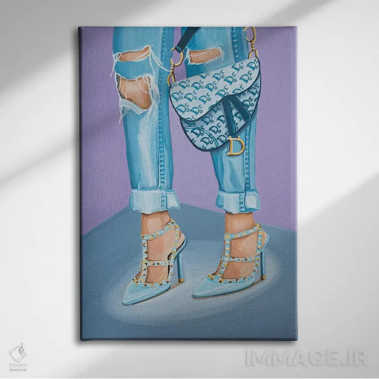 تابلو کیف زین دیور و کفش پاشنهدار والنتینو اثر سیسی گیدی - نمای روبهرو روی دیوار